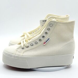 Superga 2708 Hi Top Size 6 Beige Canvas Platform Sneakers Womens‎ NEW